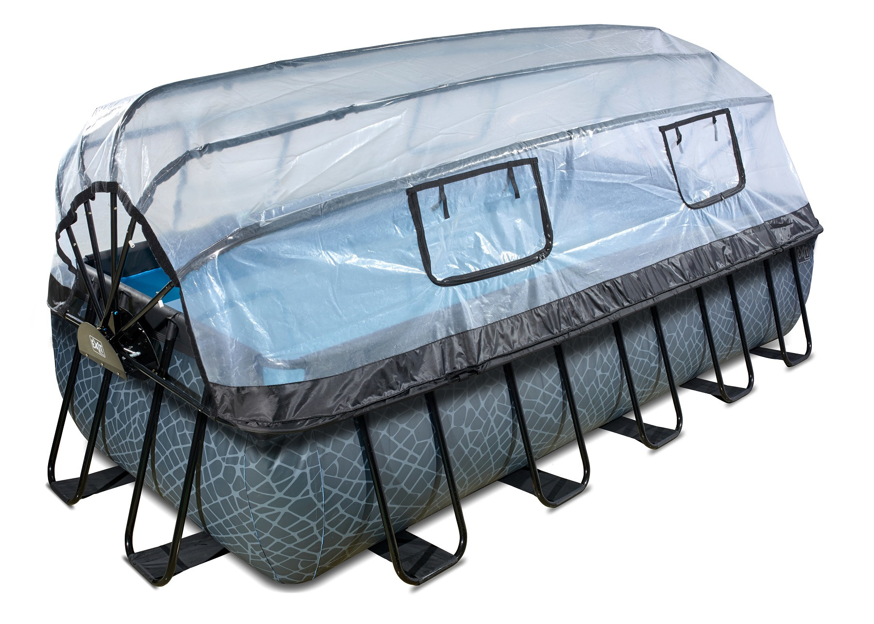 EXIT Frame Zwembad - Stone - met Overkapping en Zandfilterpomp - 400 x 200 x 100 cm - Grijs