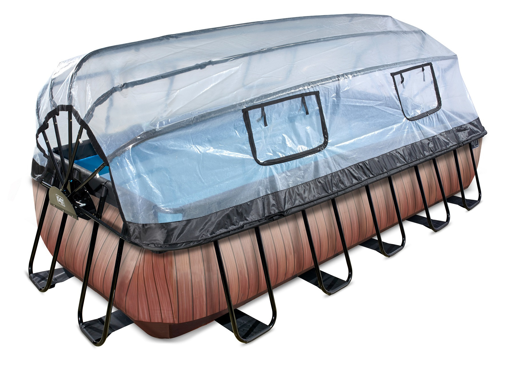EXIT Frame Zwembad - Wood - 400 x 200 cm met Overkapping en Zandfilterpomp - Bruin