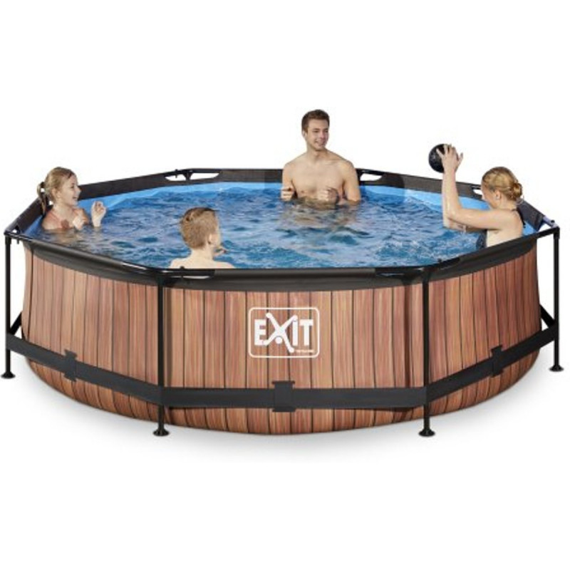 EXIT Frame Zwembad - Wood - 300 x 76 cm met Filterpomp - Bruin