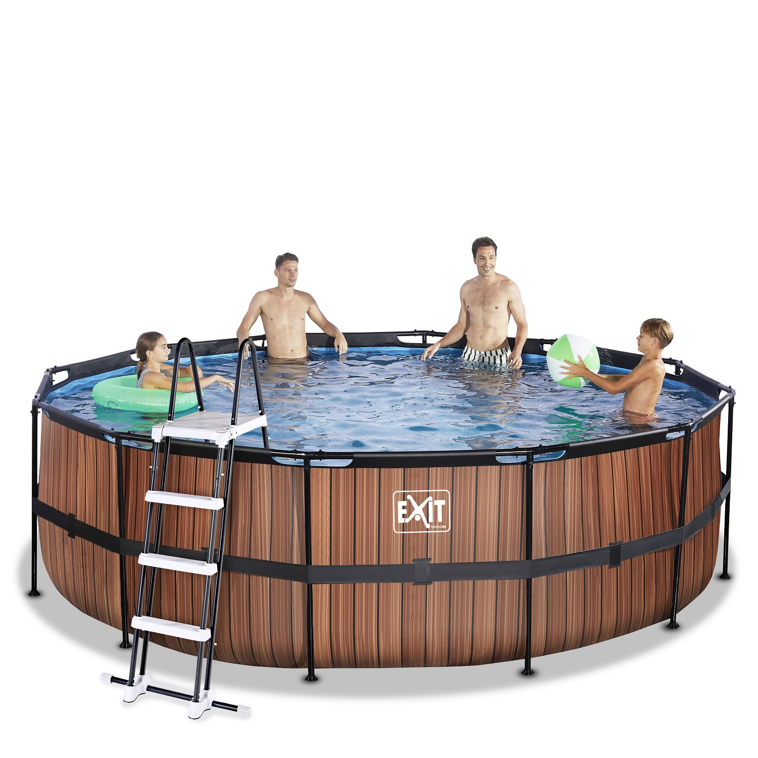 EXIT Frame Zwembad - Wood -  ø 450 cm x 122 cm - met Zandfilterpomp - Bruin