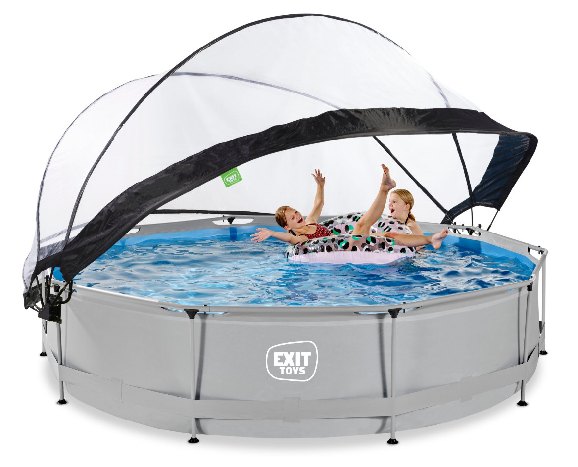 EXIT Frame Zwembad - Soft Grey - 360 x 76 cm - met Filterpomp en Overkapping - Grijs