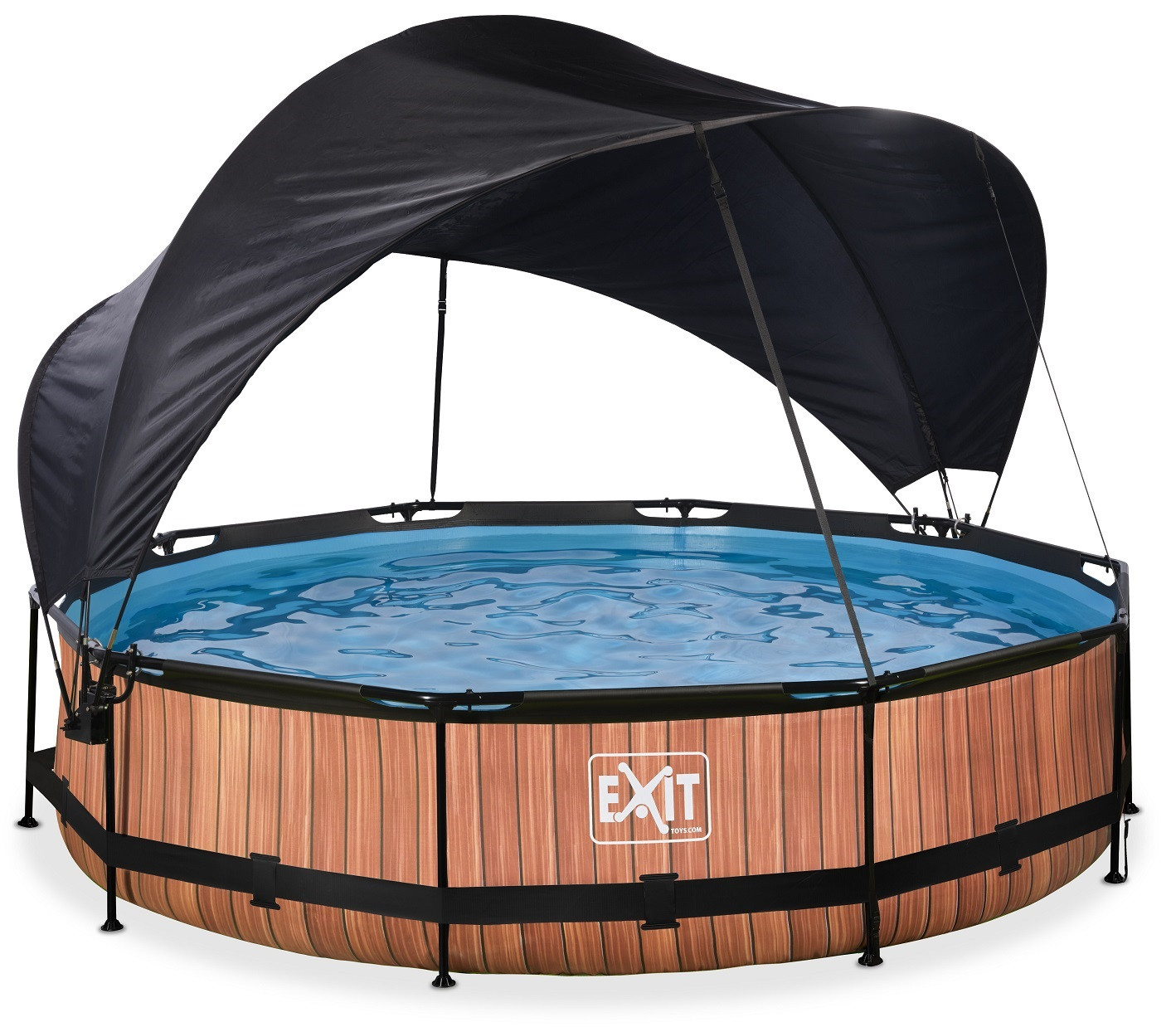 EXIT Frame Zwembad - Wood - ø 300 x 76 cm - met Zonnedak en Cartridge Filterpomp - Wood