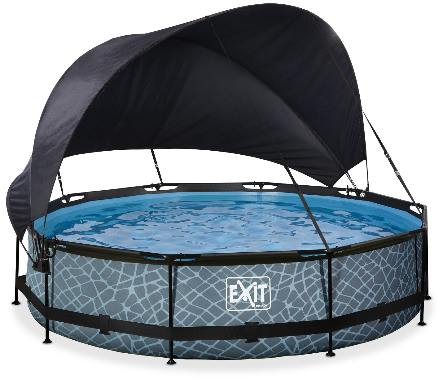 EXIT Frame Zwembad - Stone - ø 360 x 76 cm - met Zonnedak en Cartridge Filterpomp - Grijs