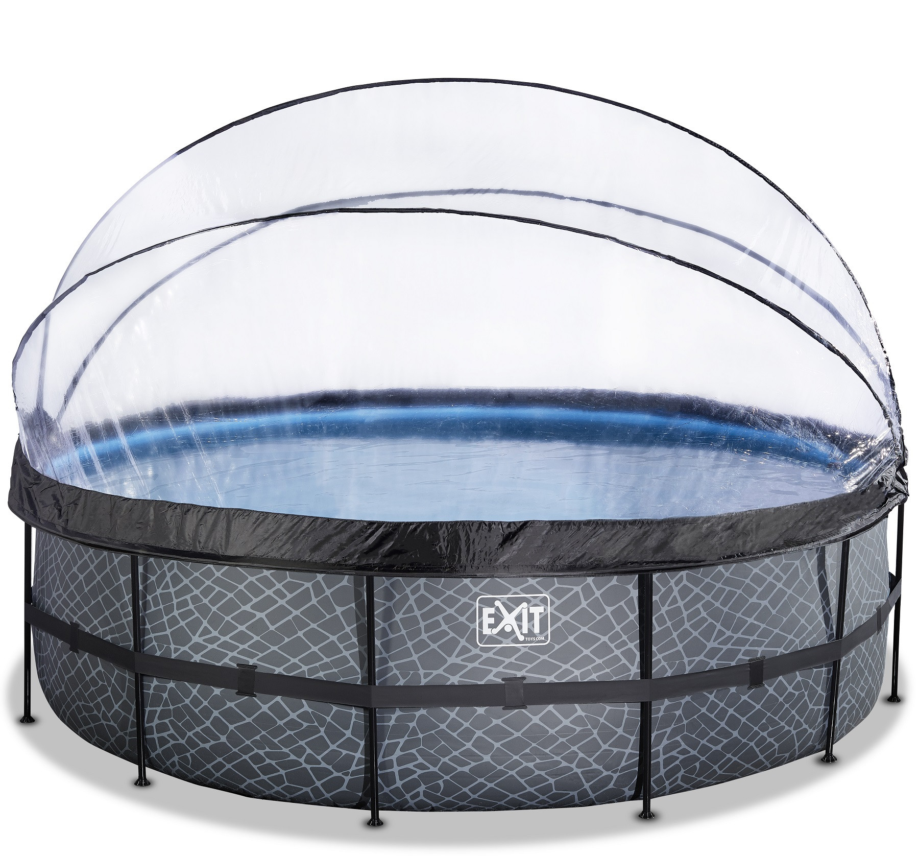 EXIT Frame Zwembad - Stone - ø 488 x 122 cm - met Overkapping, Warmtepomp en Zandfilterpomp - Grijs