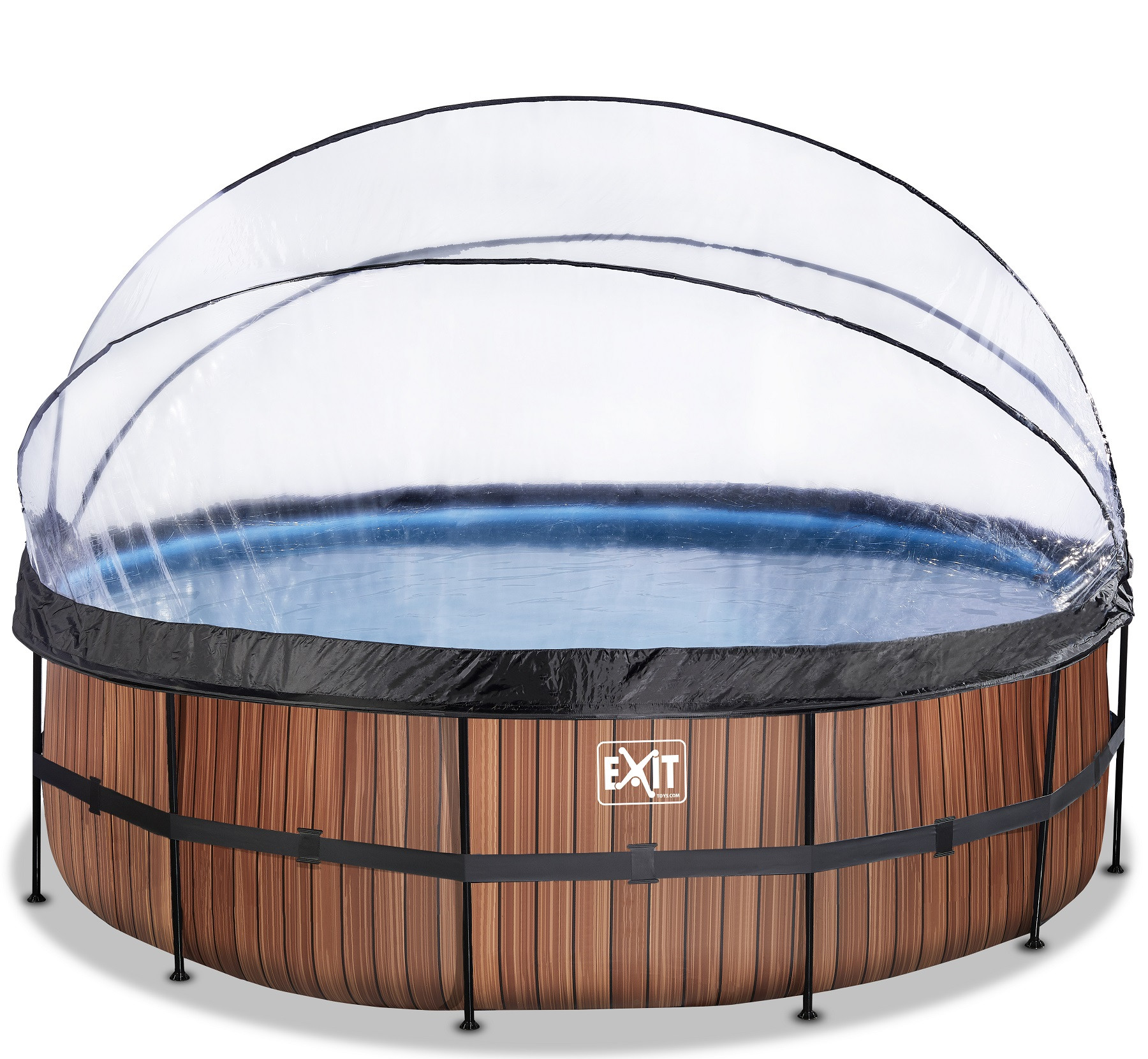 EXIT Frame Zwembad - Wood - ø 427 x 122 cm - met Overkapping, Warmtepomp en Zandfilterpomp