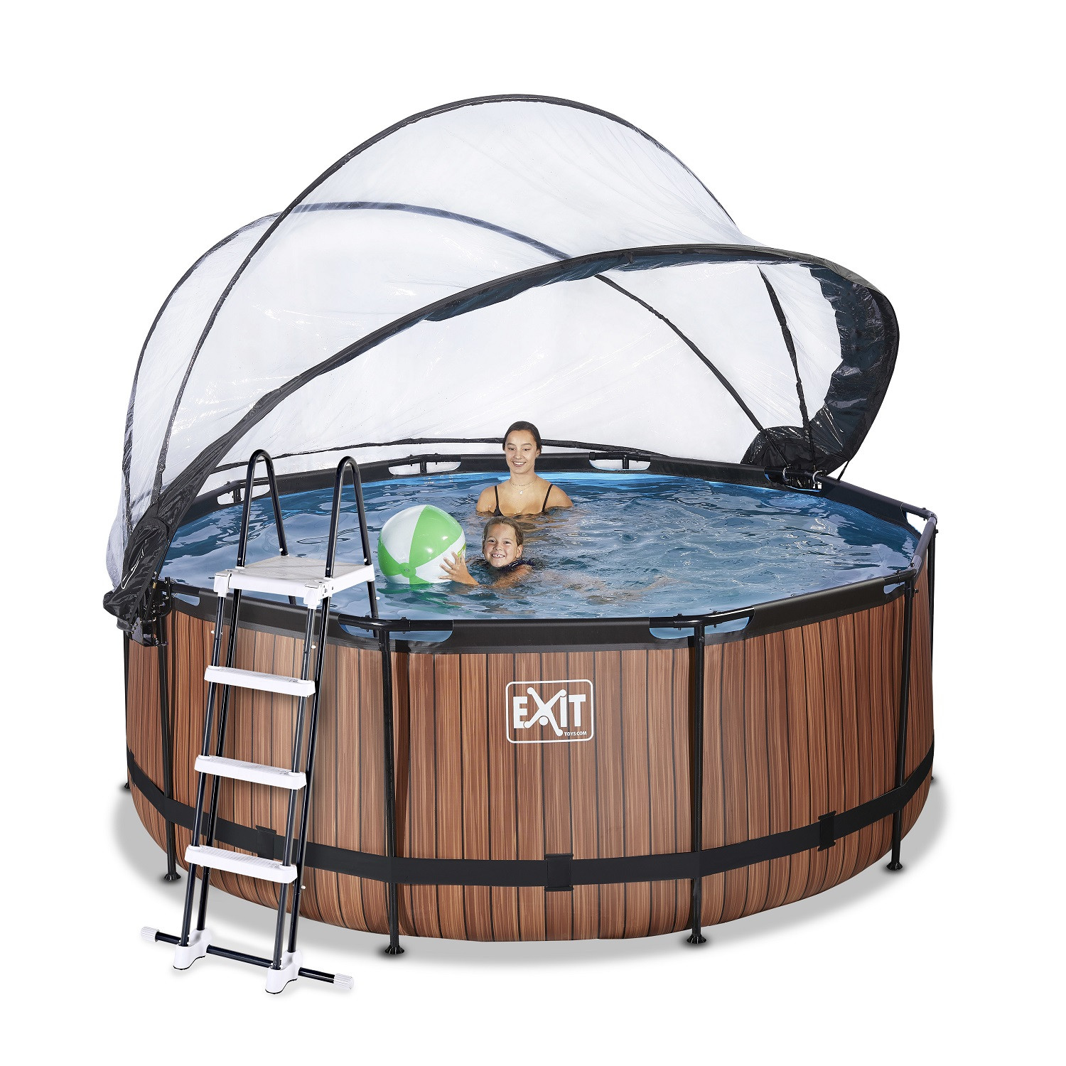 EXIT Frame Zwembad - Wood - ø 360 x 122 cm - met Overkapping en Filterpomp - Bruin