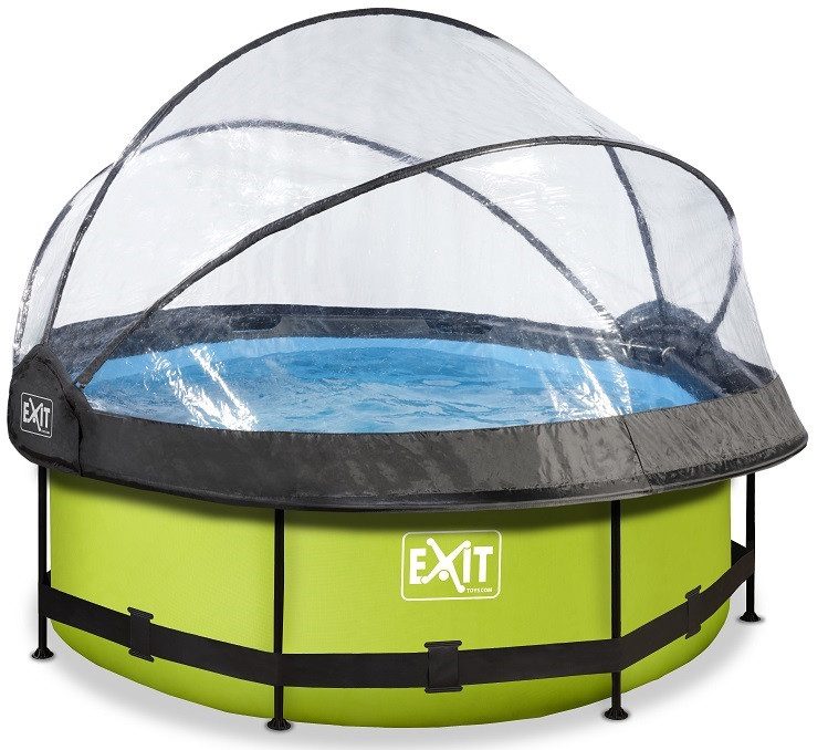EXIT Frame Zwembad - Lime - ø 300 x 76 cm met Overkapping en Cartridge Filterpomp