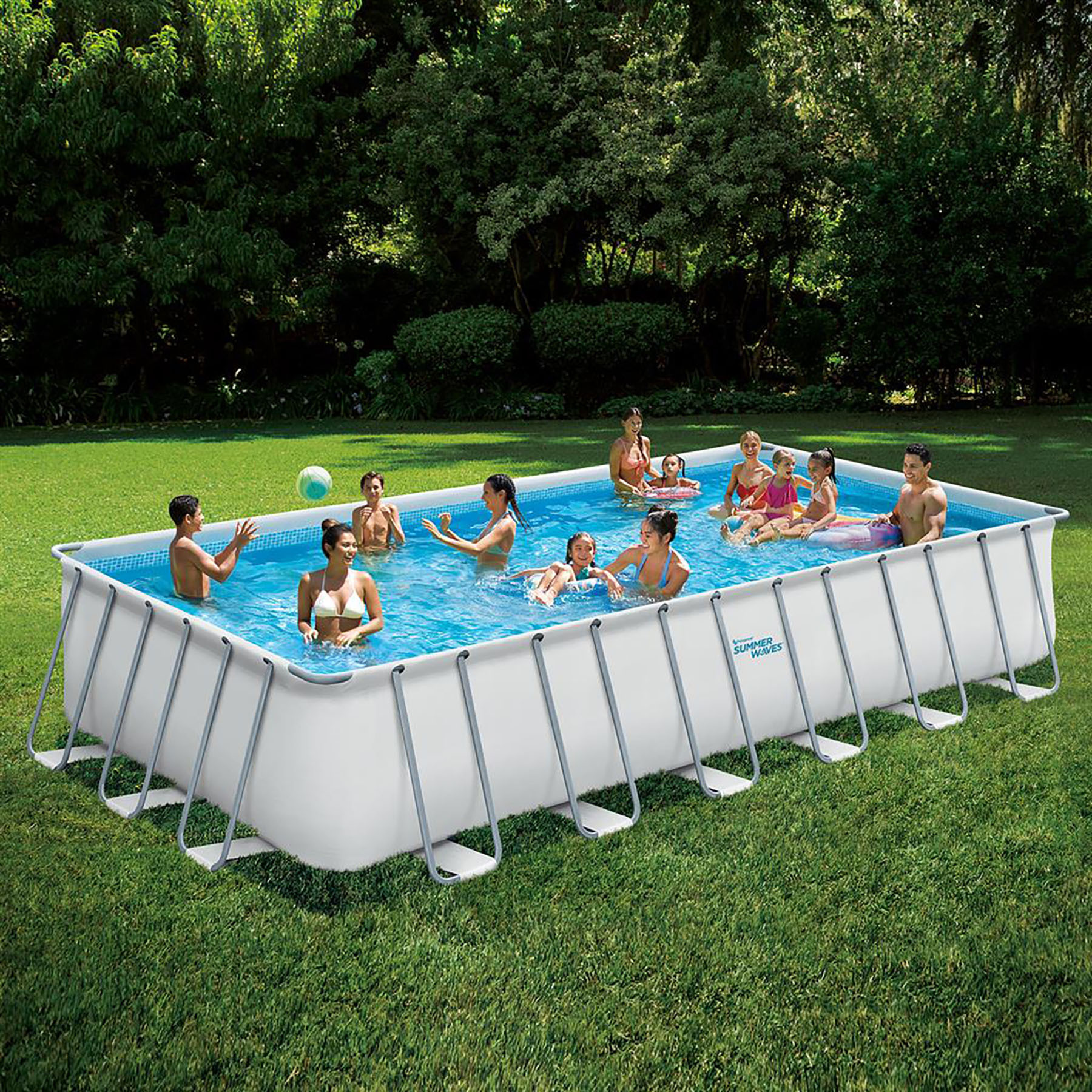 Summer Waves Elite Frame Zwembad - 732 x 366 x 132 cm - Wit - Complete set: Filterpomp Trap Grondzeil Afdekhoes en Onderhoudsset