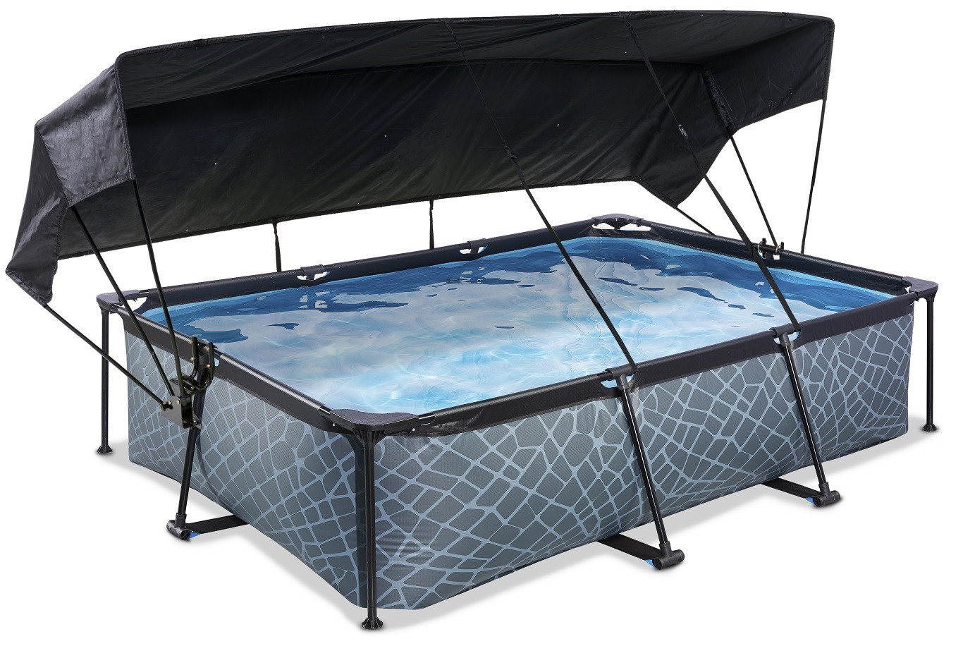 EXIT Frame Zwembad - Stone - 220 x 150 x 65 cm met Zonnedak en Cartridge Filterpomp - Grijs