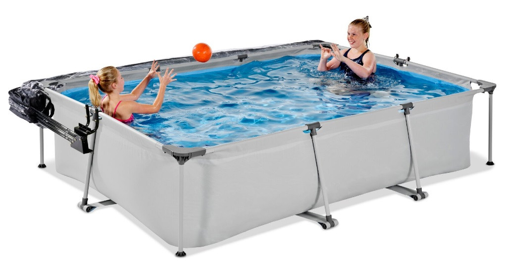 EXIT Frame Zwembad - Soft Grey - 300 x 200 x 65 cm - met Filterpomp & Overkapping - Grijs