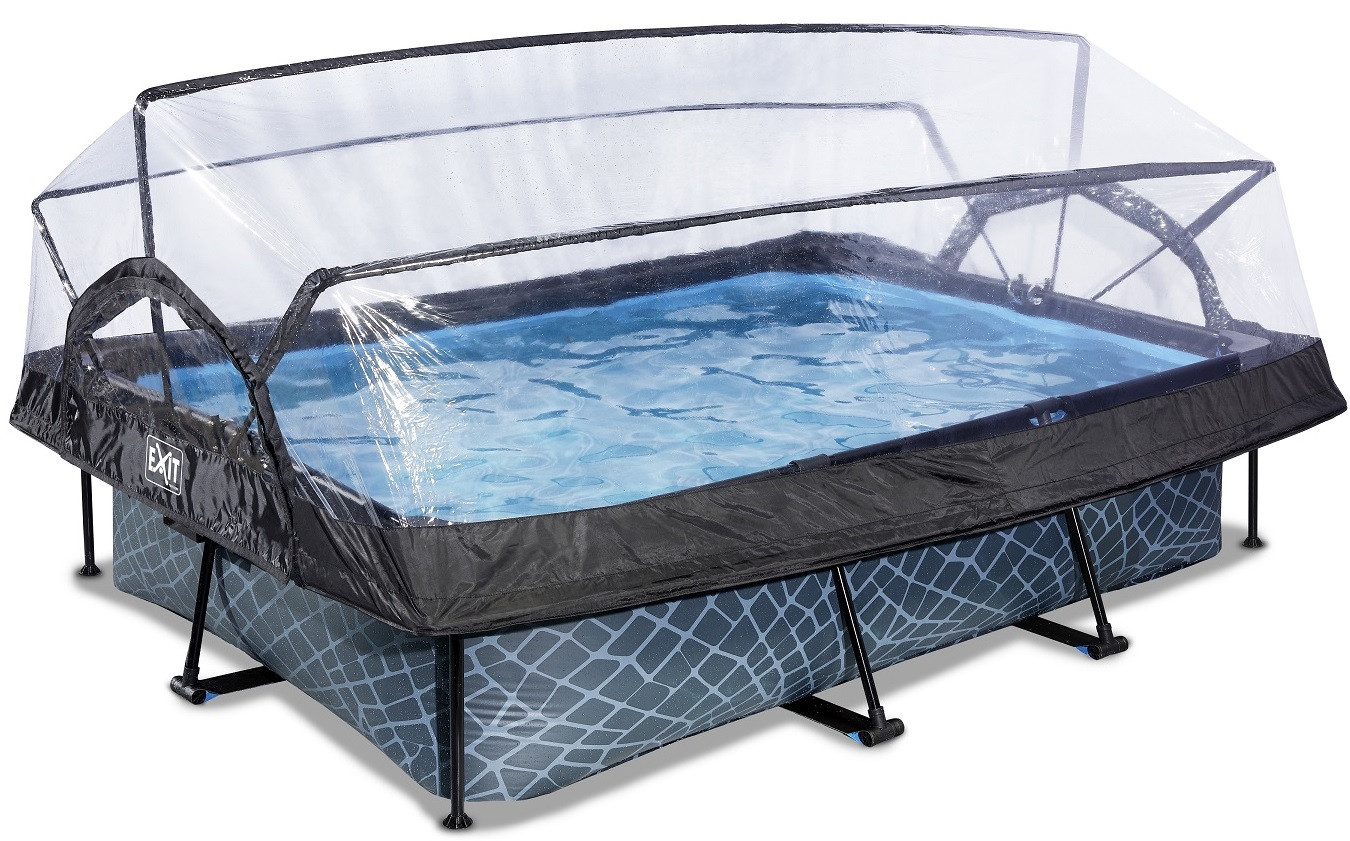 EXIT Frame Zwembad - Stone - met Overkapping en Filterpomp - 300 cm x 200 x 65 cm - Grijs