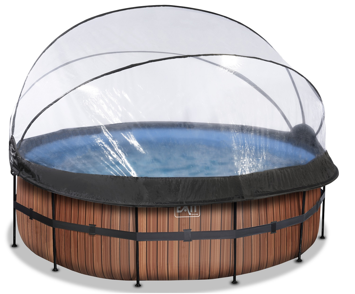 EXIT Frame Zwembad - Wood - ø 427 x 122 cm - met Overkapping en Zandfilterpomp
