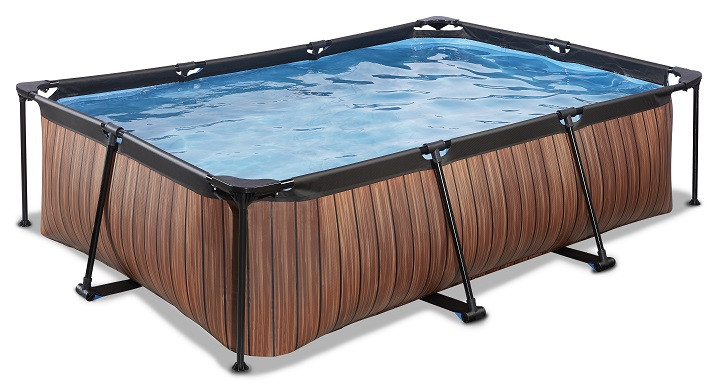 EXIT Frame Zwembad - Wood - 220 x 150 x 65 cm - met Cartridge Filterpomp - Bruin
