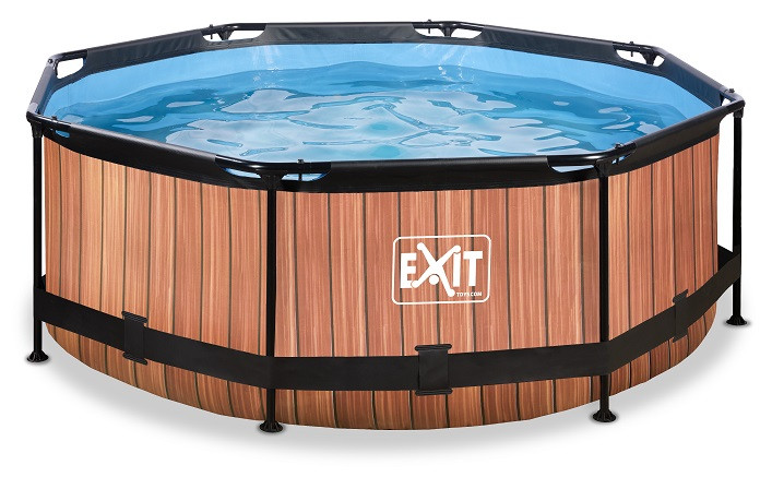 EXIT Frame Zwembad - Wood - 244 x 76 cm met Cartridge Filterpomp - Bruin