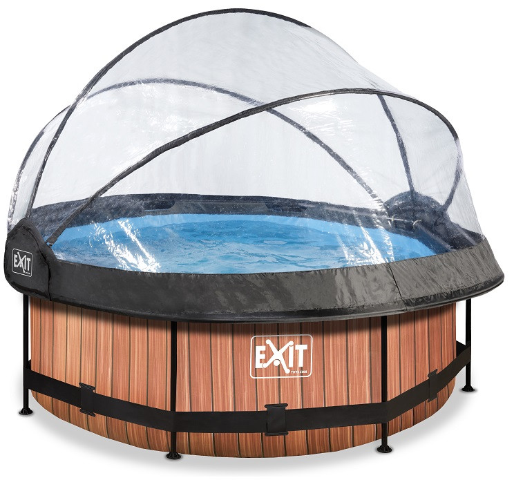 EXIT Frame Zwembad - Wood - ø 244 x 76 cm met Overkapping en Cartridge Filterpomp
