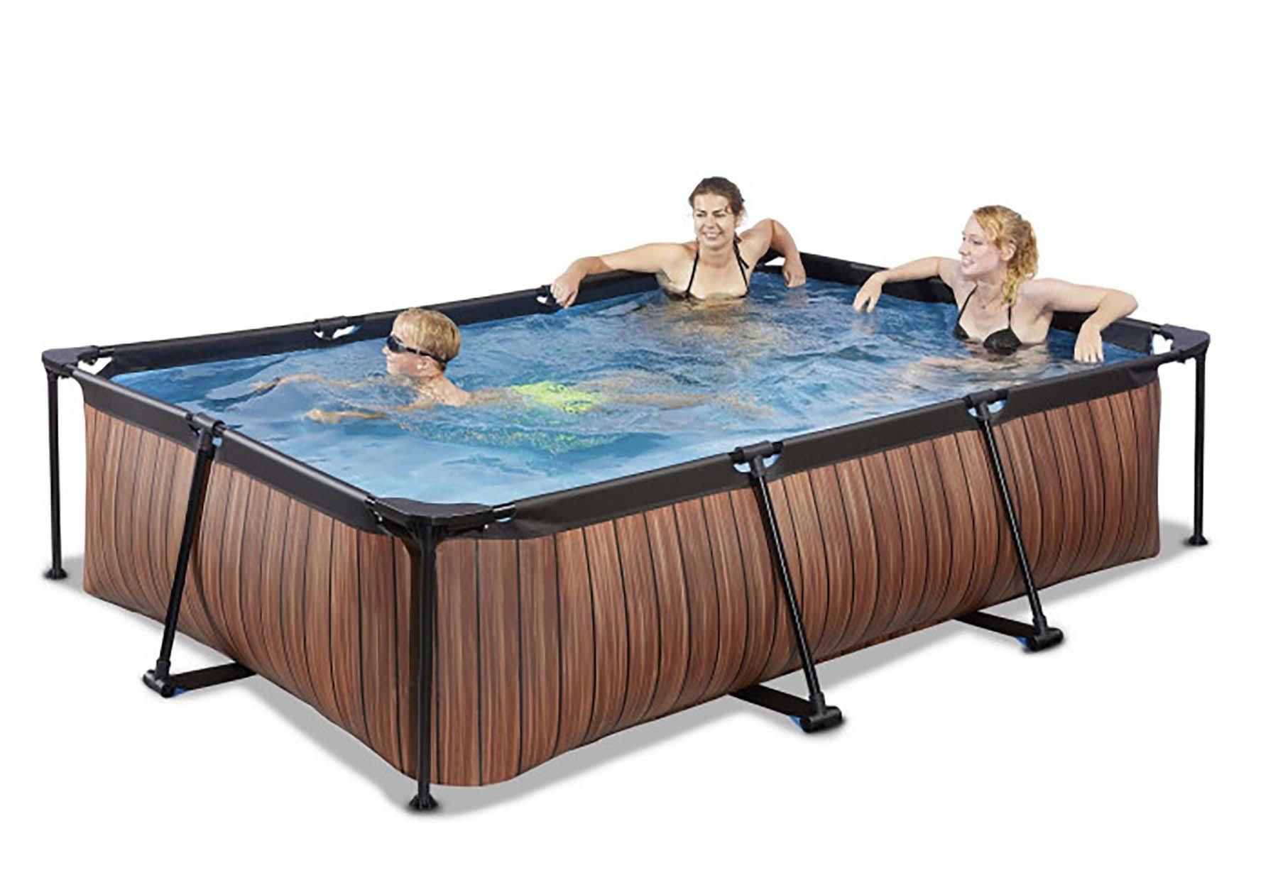 EXIT Frame Zwembad - Wood - 300 x 200 x 65 cm - met Filterpomp - Bruin 