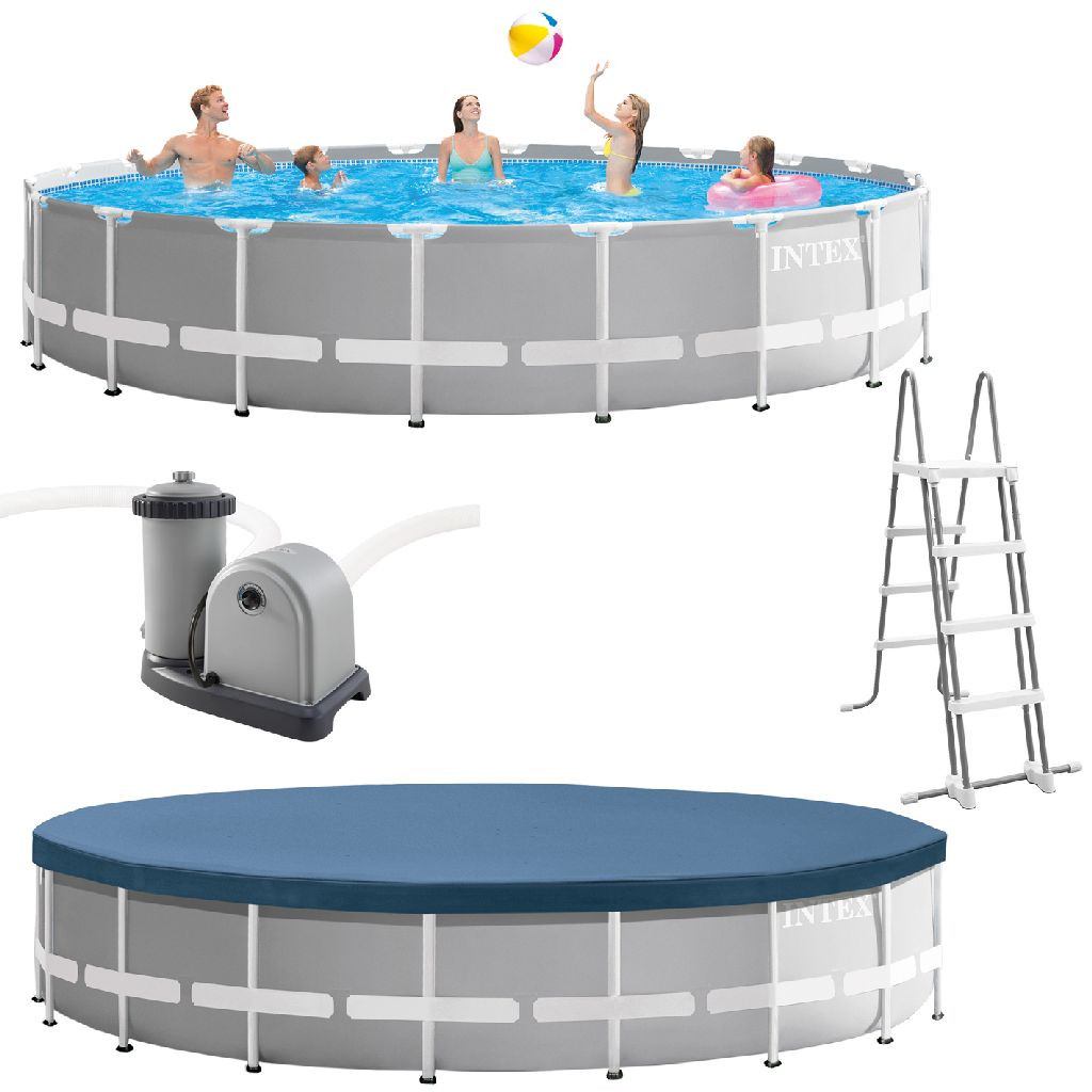 Intex Prism Frame Premium pool zwembad Ø 610 x 132 cm grey/grijs incl ladder en filterpomp