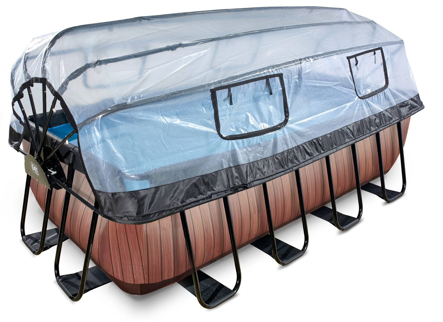 EXIT Frame Zwembad - Wood - 400 x 200 x 122 cm met Overkapping, Warmtepomp en Zandfilterpomp