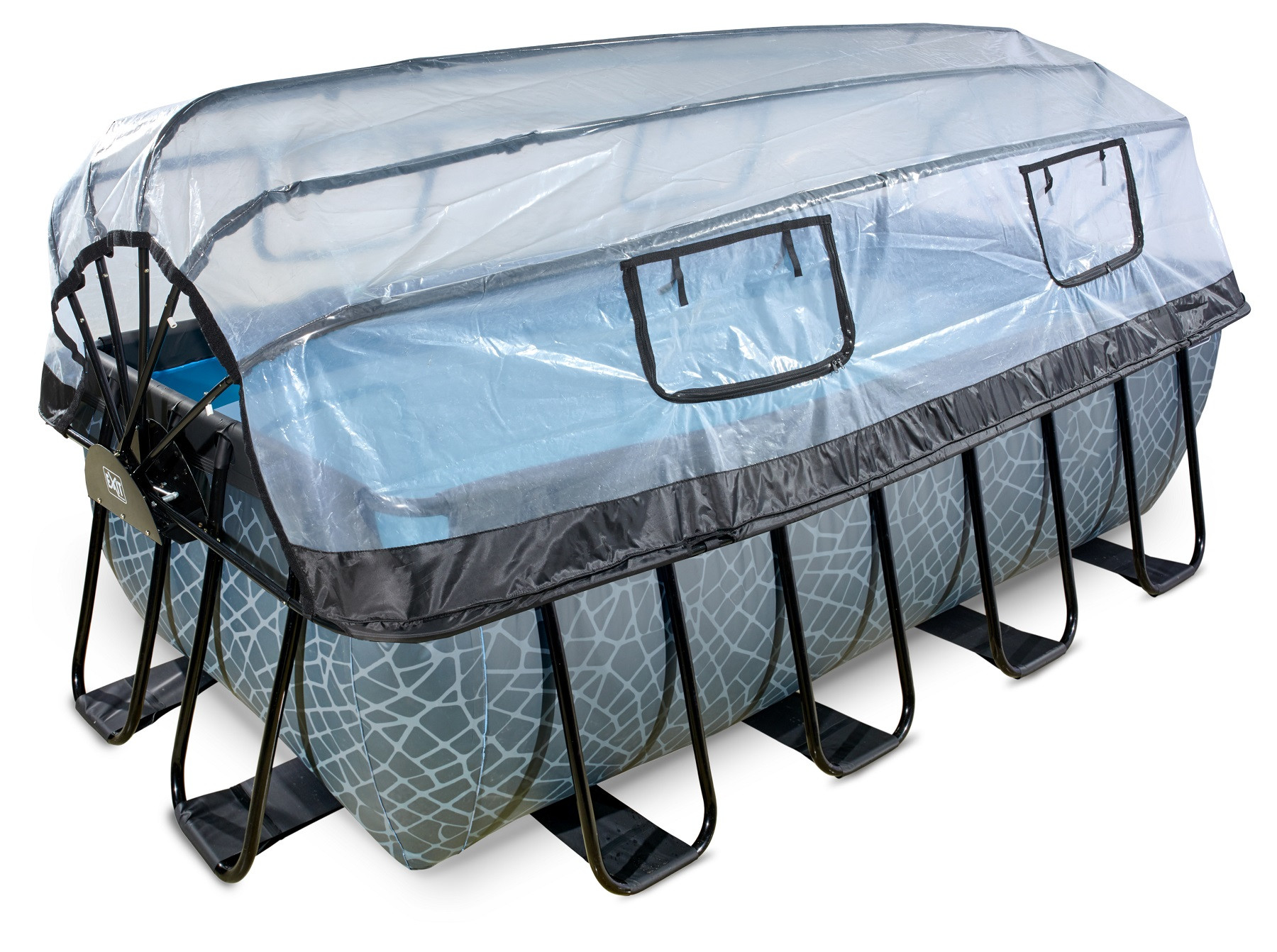EXIT Frame Zwembad - Stone - 400 x 200 x 122 cm - met Overkapping, Warmtepomp en Zandfilterpomp - Grijs