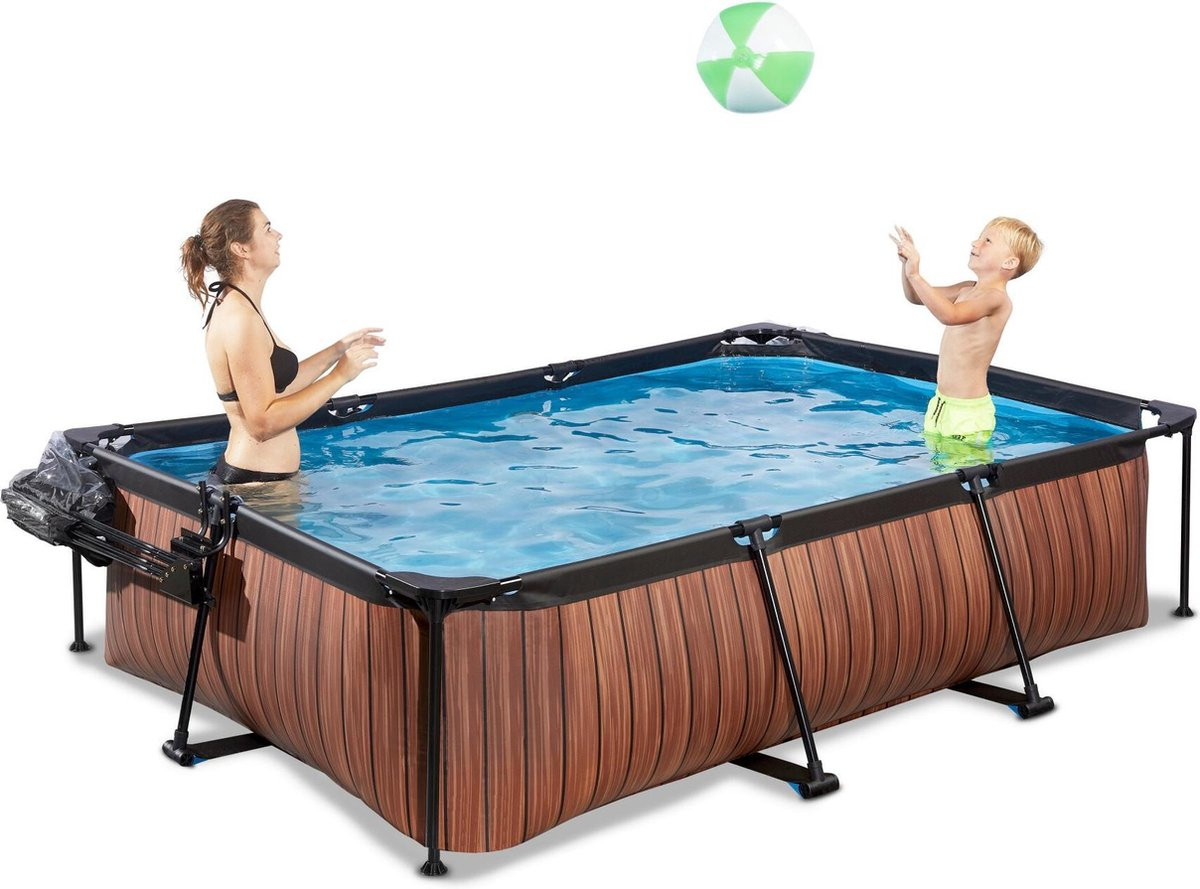 EXIT Frame Zwembad - Wood - met Overkapping en Filterpomp - 300 cm x 200 cm x 65 cm  - Bruin