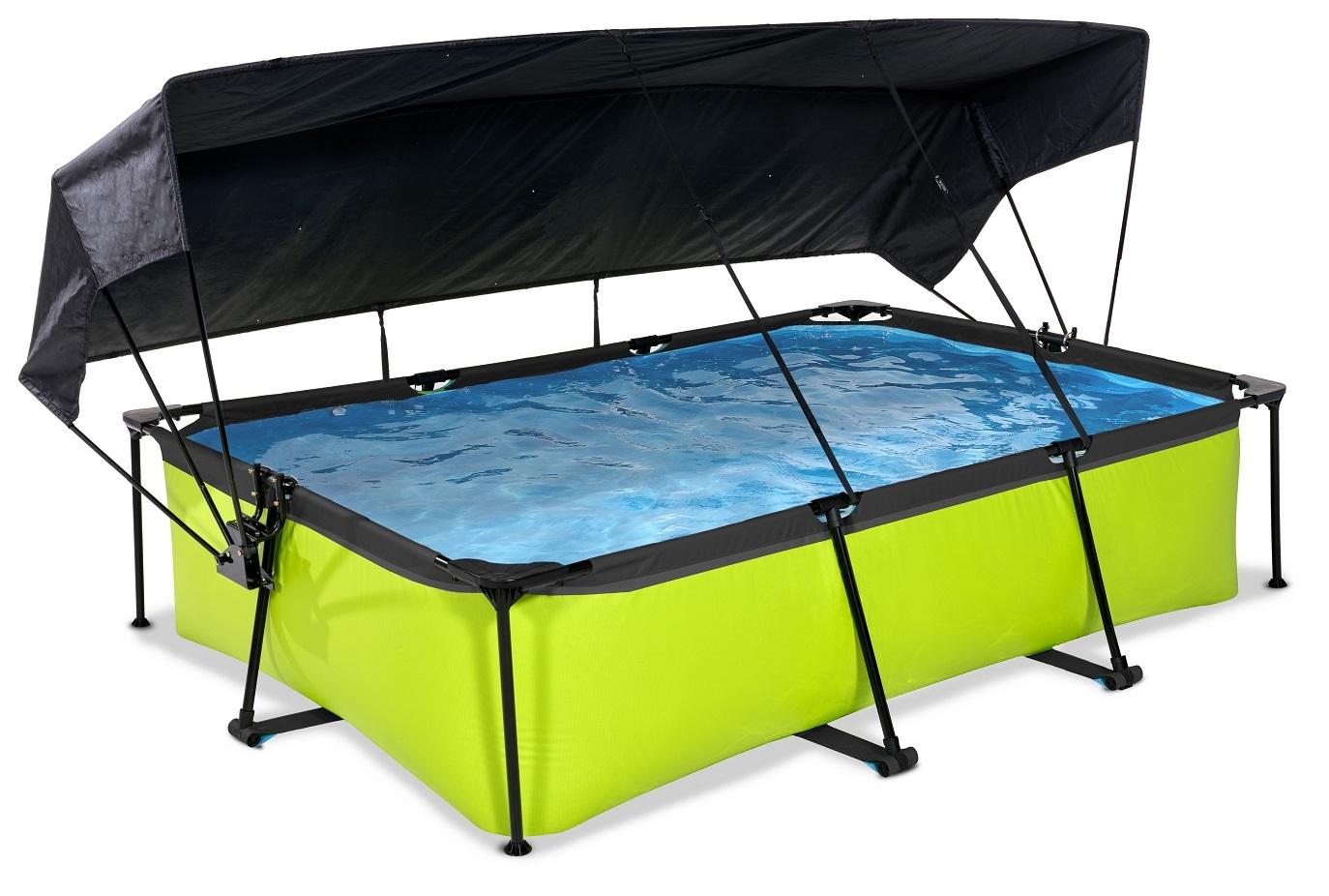 EXIT Frame Zwembad - Lime - 220 x 150 x 65 cm - met Zonnedak en Cartridge Filterpomp - Groen