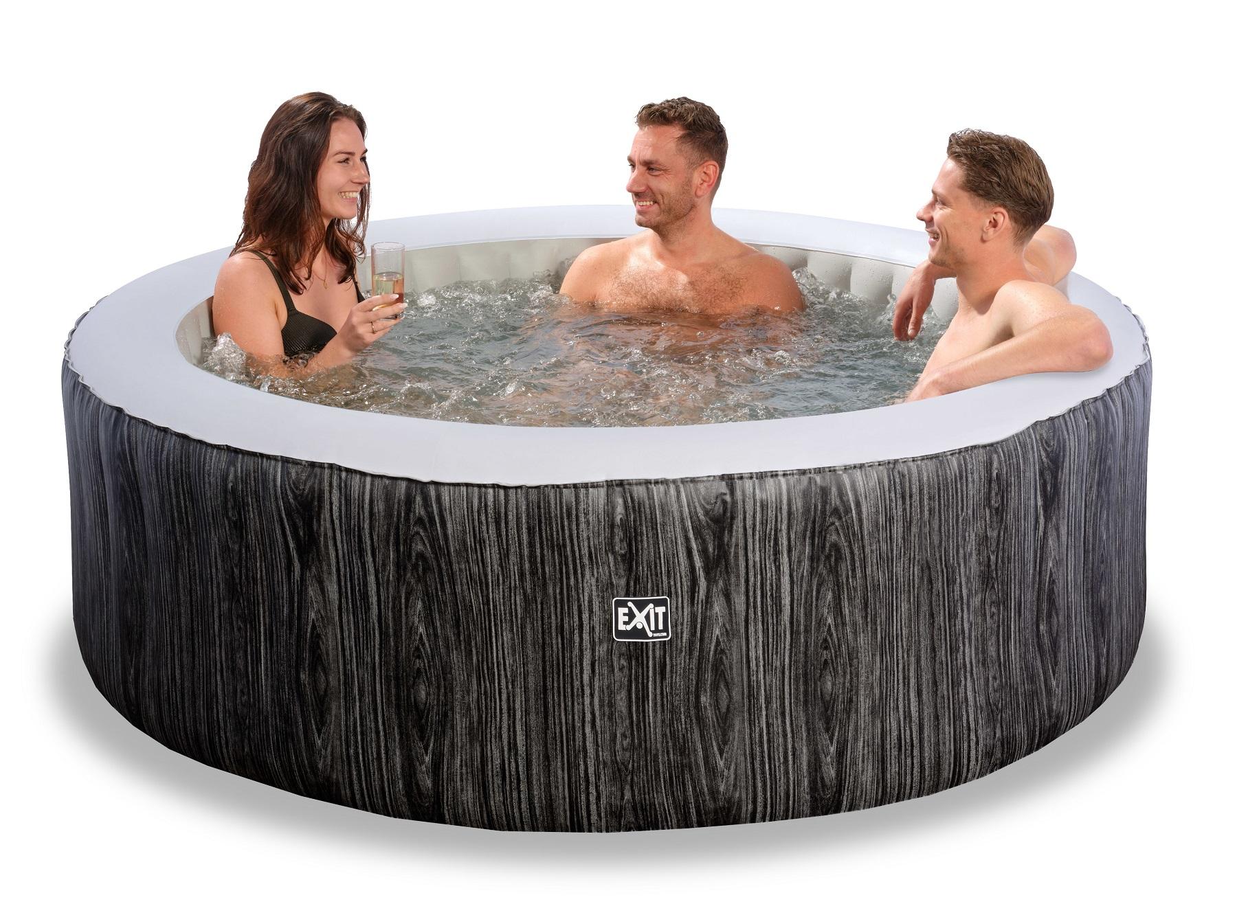 EXIT Spa Deluxe - Wood - 204 x 65 cm - Donkergrijs - Opblaasbaar Bubbelbad Jacuzzi Whirlpool