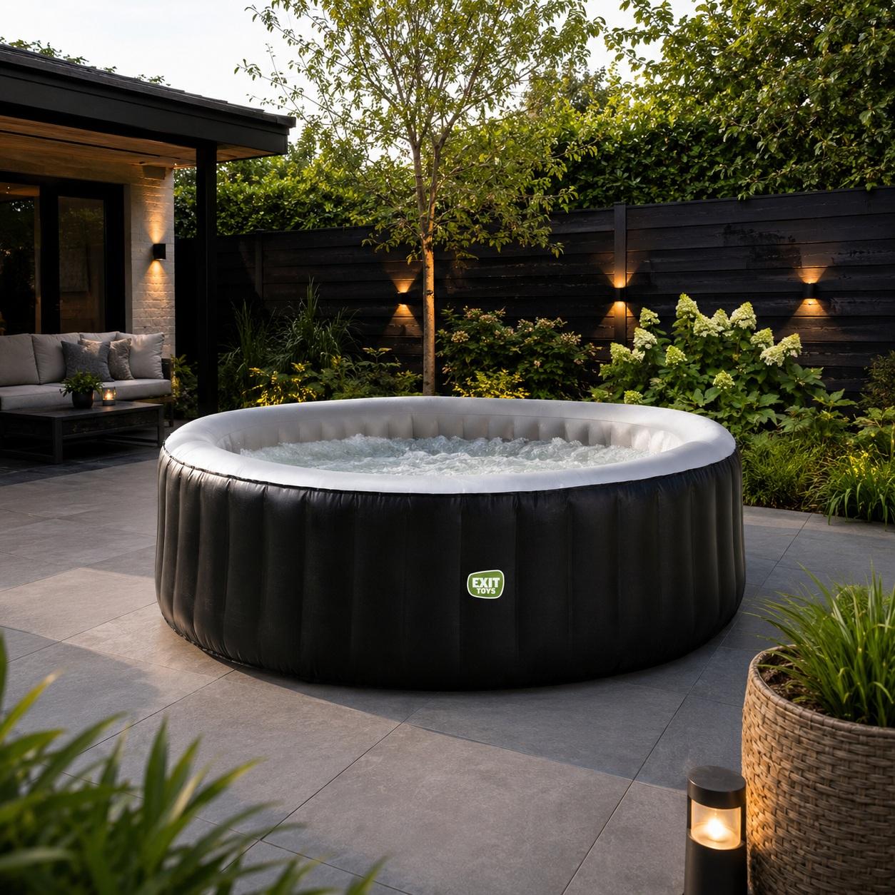 EXIT Silver Classic Spa - 4 Personen - 204 x 65 cm - Zwart - Opblaasbaar Bubbelbad met afdekcover