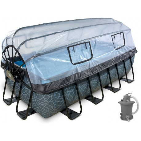 EXIT Frame Zwembad - Stone - 540 x 250 x 122 cm - met Overkapping en Zandfilterpomp - Grijs