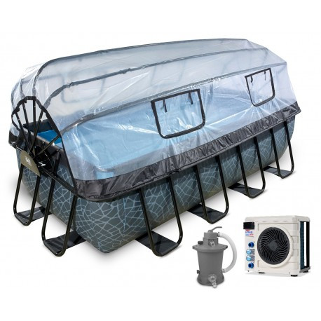 EXIT Frame Zwembad - Stone - 540 x 250 x 122 cm - met Overkapping en Zandfilter- en Warmtepomp - Grijs