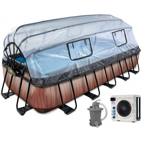EXIT Frame Zwembad - Wood - 540 x 250 x 122 cm - met Overkapping en Zandfilter- en Warmtepomp - Bruin