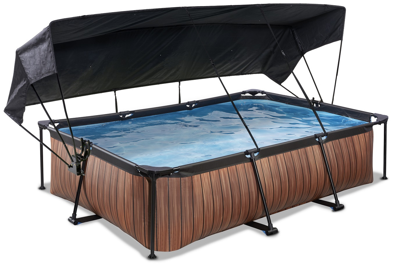 EXIT Frame Zwembad - Wood - 300 x 200 x 65 cm - met Zonnedak en Cartridge Filterpomp - Bruin