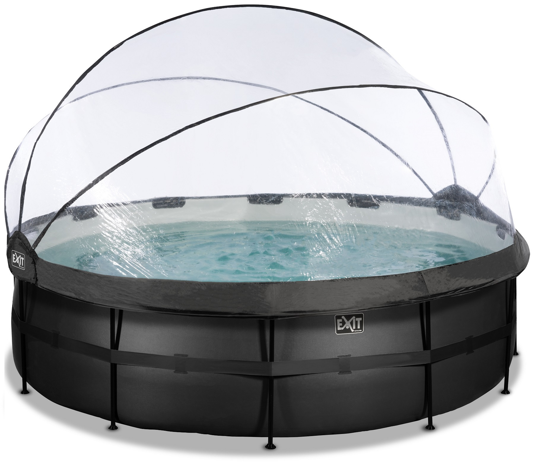 EXIT Frame Zwembad - Black Leather - ø 488 x 122 cm - met Overkapping, Warmtepomp en Zandfilterpomp - Zwart