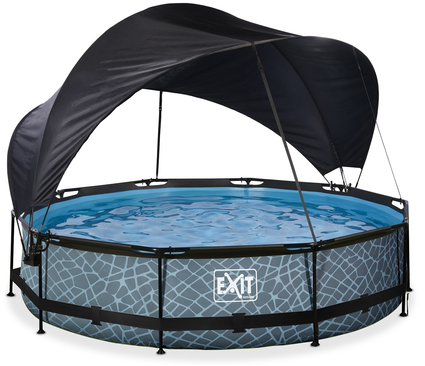 EXIT Frame Zwembad - Stone - ø 244 x 76 cm met Zonnedak en Cartridge Filterpomp